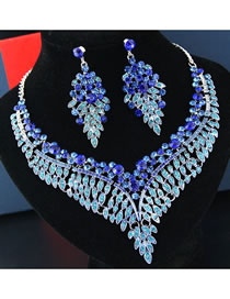Fashion Sapphire Blue Diamond Decorated Hollow Out Jewelry Sets