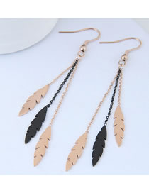 Fashion Rose Gold Leaf Pendant Decorated Long Earrings