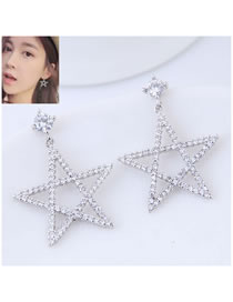 Fashion Silver Color Full Diamond Decorated Star Shape Earrings