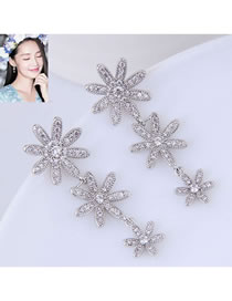Fashion Silver Color Flowers Shape Design Pure Color Earrings