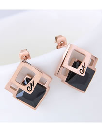 Fashion Rose Gold+black Square Shape Design Color Matching Earrings