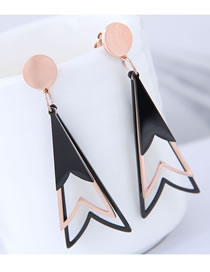 Fashion Rose Gold+black Triangle Shape Design Long Earrings