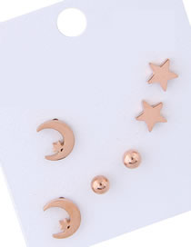 Elegant Rose Gold Moon&star Decorated Pure Color Earrings(6pcs)
