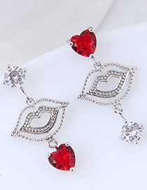Fashion Silver Color+red Lip Shape Decorated Earrings