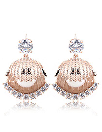 Simple Gold Color Full Diamond Decorated Earrings
