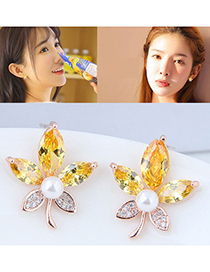 Sweet Yellow Pearls Decorated Flower Shape Earrings