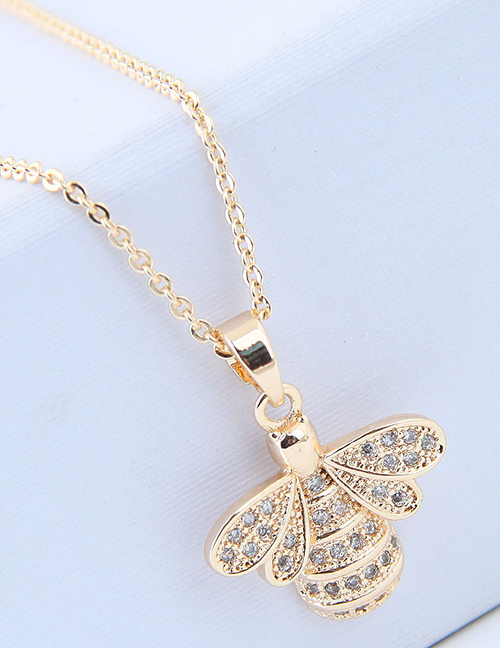 Elegant Gold Color Bee Pendant Decorated Long Necklace