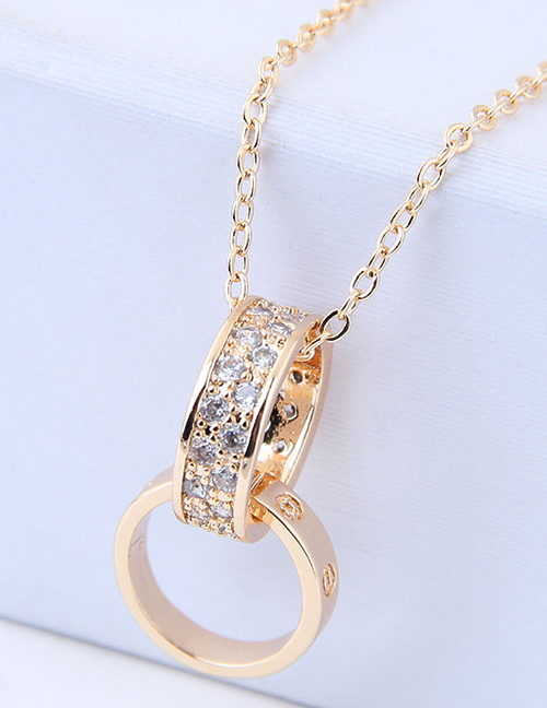 Elegant Gold Color Double Round Shape Decorated Necklace