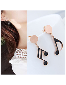 Fashion Black+rose Gold Note Shape Design Earrings