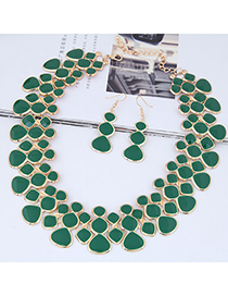 Fashion Green Full Diamond Decorated Jewelry Set