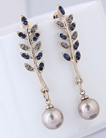 Fashion Blue+white Leaf Shape Decorated Earrings