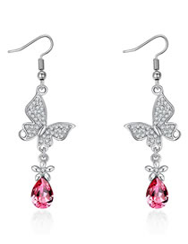 Fashion Silver Color+plum Red Butterfly Shape Decorated Earrings