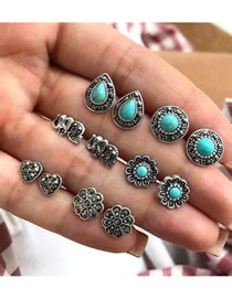 Fashion Blue+silver Color Flower&heart Shape Decorated Earrings (12 Pcs )