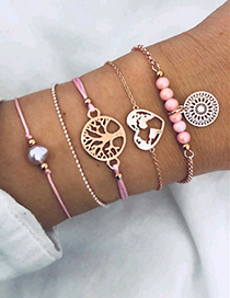 Elegant Pink Pearls&tree Decorated Bracelet(5pcs)