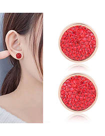 Fashion Red Full Diamond Decorated Round Shape Earrings