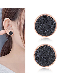 Fashion Black Full Diamond Decorated Round Shape Earrings
