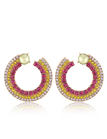 Fashion Gold + Rose Red Metal Flash Drill Simple Circle Earrings