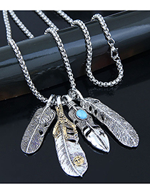 Fashion Silver Metal Angel Wing Feather Long Necklace