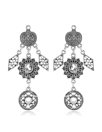 Fashion Silver Metal Openwork Flower Earrings