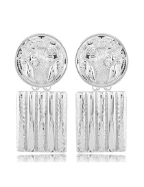 Fashion Silver Metal Flower Carving Badge Square Earrings