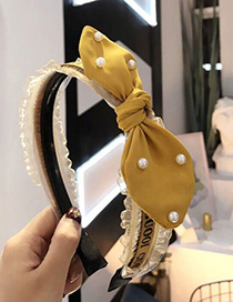Fashion Yellow Lace Pearl Bow Alphanumeric Headband