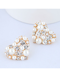 Fashion Gold Peach Heart Pearl Stud Earrings