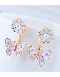 Fashion White + Pink Small Chrysanthemum Butterfly Stud