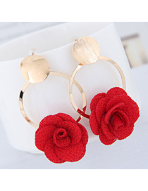 Fashion Red Metal Fabric Small Flower Earrings