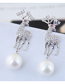 Fashion Silver  Silver Needle Christmas Deer Stud Earrings
