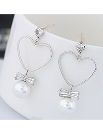 Fashion Silver  Silver Needle Love Pearl Stud Earrings