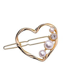 Fashion Gold Metal Pearl Diamond Hair Clip (peach Heart)