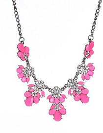 Fashion Pink Metal Flash Diamond Flower Necklace