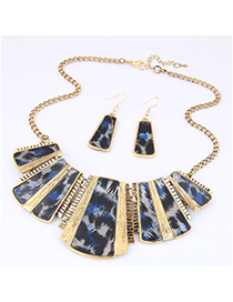 Fashion Blue Metal Leopard Geometric Necklace Earring Set