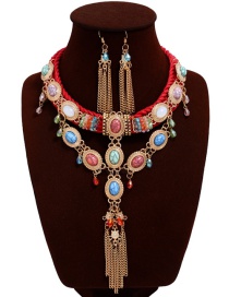 Fashion Multi-color Oval Shape Decorated Tassel Jewelry Sets