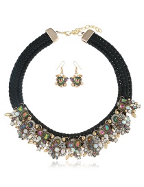 Fashion Black Full Diamond Decorated Jewelry Sets