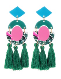 Fashion Green Geometric Shape Decorated Tassel Earrings