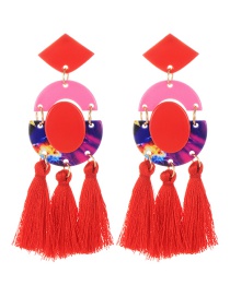 Fashion Red Geometric Shape Decorated Tassel Earrings