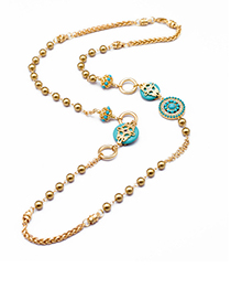 Fashion Gold Color+blue Round Shape Decorated Necklace