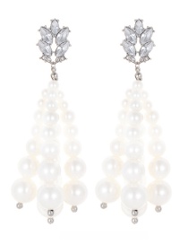 Fashion White Full Pearl Decorated Tassel Earrings