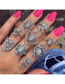 Fashion Silver Color Flower Shape Decorated Rings(9pcs)