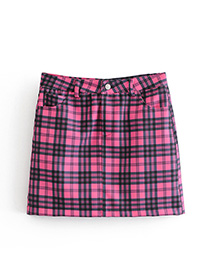 Fashion Plum Red Grids Pattern Decorated Skirt