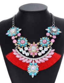 Fashion Red Flower Shape Decorated Tassel Necklace