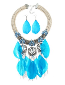 Fashion Blue Full Diamond Decorated Tassel Jewelry Sets