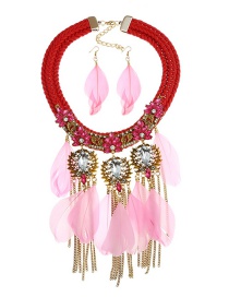 Fashion Red Full Diamond Decorated Tassel Jewelry Sets