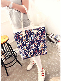Fashion Navy Flower Pattern Decorated Bag