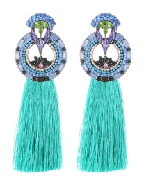 Fashion Blue Geometric Shape Decorated Long Tassel Earrings