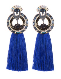 Fashion Sapphire Blue Geometric Shape Decorated Long Tassel Earrings