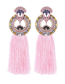 Fashion Pink Geometric Shape Decorated Long Tassel Earrings