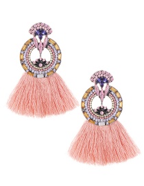 Fashion Pink Geometric Shape Decorated Short Tassel Earrings