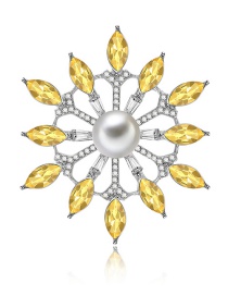 Fashion Silver Color+yellow Flower Shape Decorated Brooch